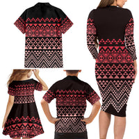 Maori Niho Taniwha Te Wheiao Family Matching Long Sleeve Bodycon Dress and Hawaiian Shirt Terracotta LT7 - Polynesian Pride