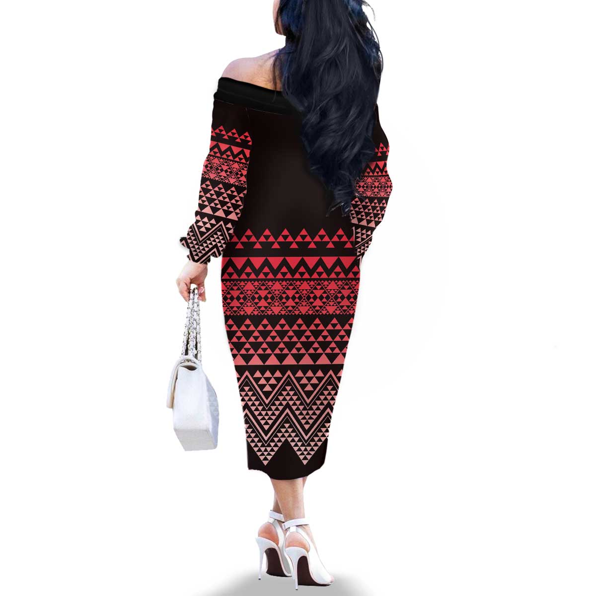 Maori Niho Taniwha Te Wheiao Family Matching Off The Shoulder Long Sleeve Dress and Hawaiian Shirt Terracotta LT7 - Polynesian Pride