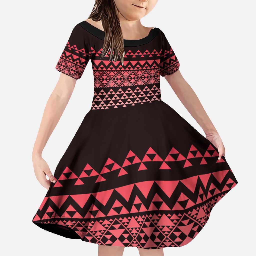 Maori Niho Taniwha Te Wheiao Family Matching Off Shoulder Maxi Dress and Hawaiian Shirt Terracotta LT7 Daughter's Dress Terracotta - Polynesian Pride