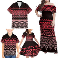 Maori Niho Taniwha Te Wheiao Family Matching Off Shoulder Maxi Dress and Hawaiian Shirt Terracotta LT7 - Polynesian Pride
