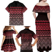 Maori Niho Taniwha Te Wheiao Family Matching Off Shoulder Maxi Dress and Hawaiian Shirt Terracotta LT7 - Polynesian Pride