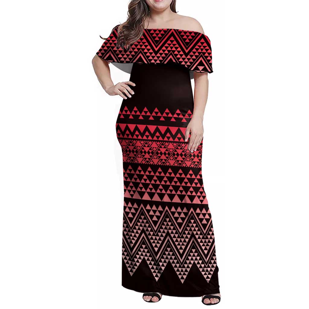 Maori Niho Taniwha Te Wheiao Family Matching Off Shoulder Maxi Dress and Hawaiian Shirt Terracotta LT7 Mom's Dress Terracotta - Polynesian Pride