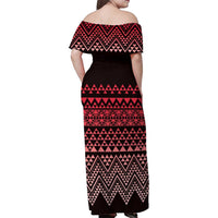 Maori Niho Taniwha Te Wheiao Family Matching Off Shoulder Maxi Dress and Hawaiian Shirt Terracotta LT7 - Polynesian Pride