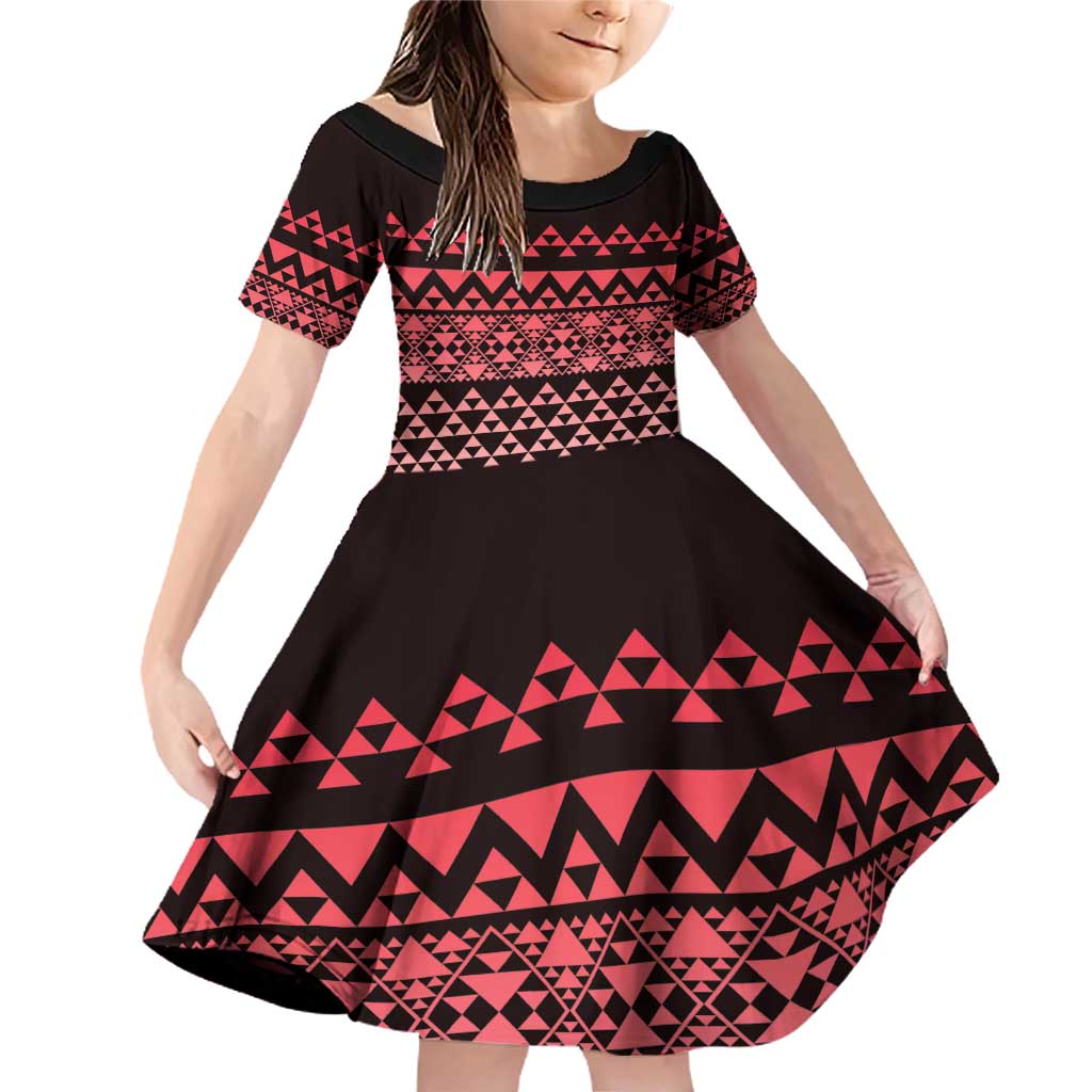 Maori Niho Taniwha Te Wheiao Family Matching Off Shoulder Short Dress and Hawaiian Shirt Terracotta LT7 Daughter's Dress Terracotta - Polynesian Pride