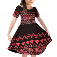 Maori Niho Taniwha Te Wheiao Family Matching Off Shoulder Short Dress and Hawaiian Shirt Terracotta LT7 Daughter's Dress Terracotta - Polynesian Pride
