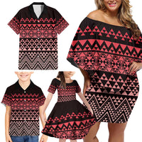 Maori Niho Taniwha Te Wheiao Family Matching Off Shoulder Short Dress and Hawaiian Shirt Terracotta LT7 - Polynesian Pride