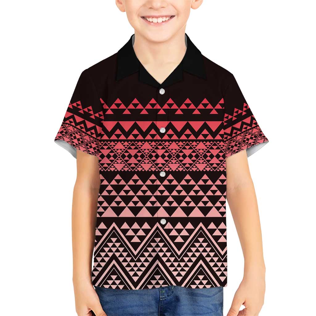 Maori Niho Taniwha Te Wheiao Family Matching Off Shoulder Short Dress and Hawaiian Shirt Terracotta LT7 Son's Shirt Terracotta - Polynesian Pride