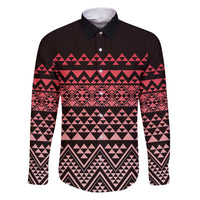 Maori Niho Taniwha Te Wheiao Family Matching Puletasi and Hawaiian Shirt Terracotta LT7 Dad's Shirt - Long Sleeve Terracotta - Polynesian Pride