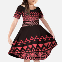 Maori Niho Taniwha Te Wheiao Family Matching Short Sleeve Bodycon Dress and Hawaiian Shirt Terracotta LT7 Daughter's Dress Terracotta - Polynesian Pride