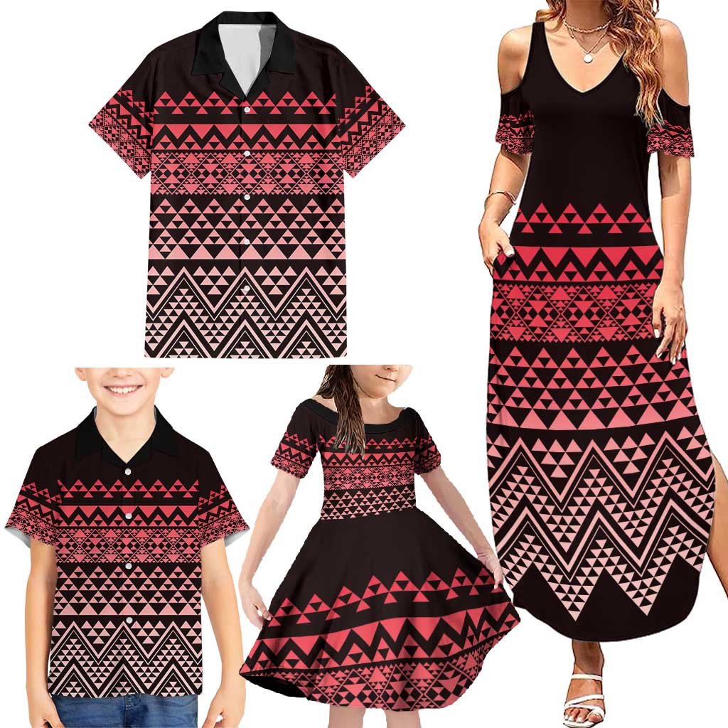 Maori Niho Taniwha Te Wheiao Family Matching Summer Maxi Dress and Hawaiian Shirt Terracotta LT7 - Polynesian Pride