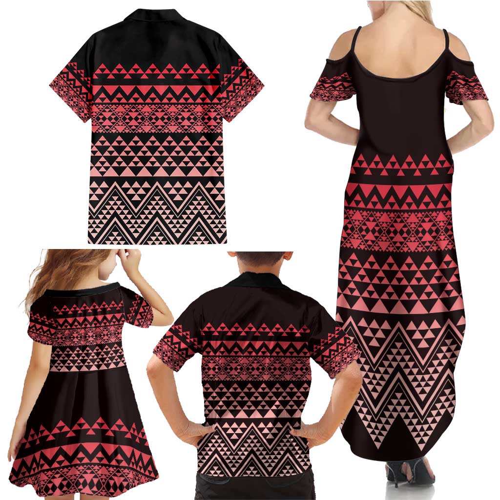 Maori Niho Taniwha Te Wheiao Family Matching Summer Maxi Dress and Hawaiian Shirt Terracotta LT7 - Polynesian Pride