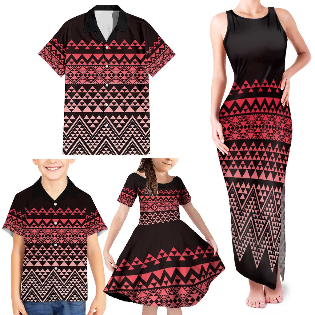 Maori Niho Taniwha Te Wheiao Family Matching Tank Maxi Dress and Hawaiian Shirt Terracotta LT7 - Polynesian Pride