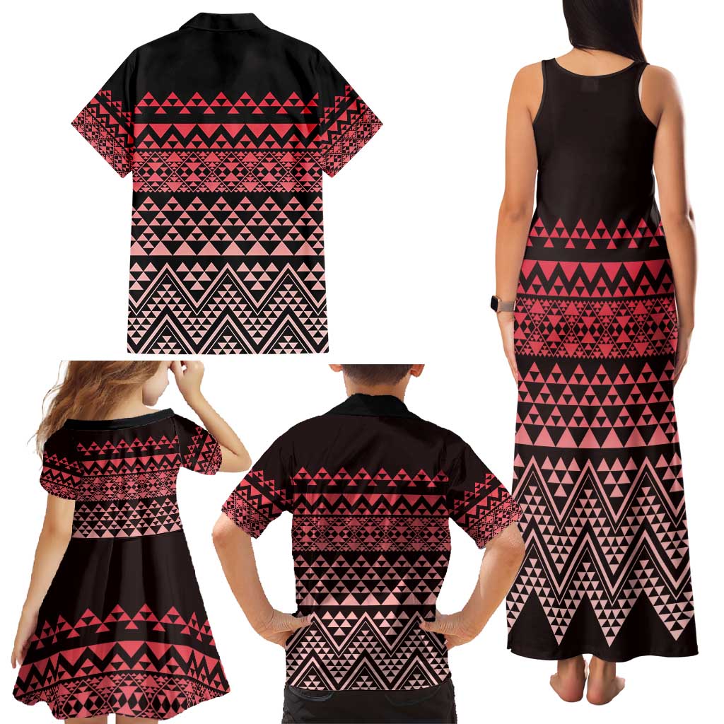 Maori Niho Taniwha Te Wheiao Family Matching Tank Maxi Dress and Hawaiian Shirt Terracotta LT7 - Polynesian Pride