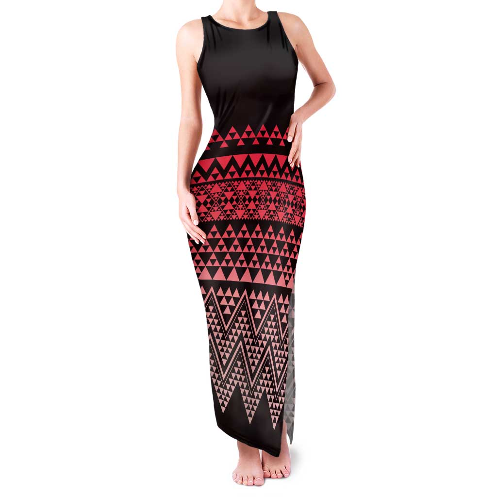 Maori Niho Taniwha Te Wheiao Family Matching Tank Maxi Dress and Hawaiian Shirt Terracotta LT7 Mom's Dress Terracotta - Polynesian Pride