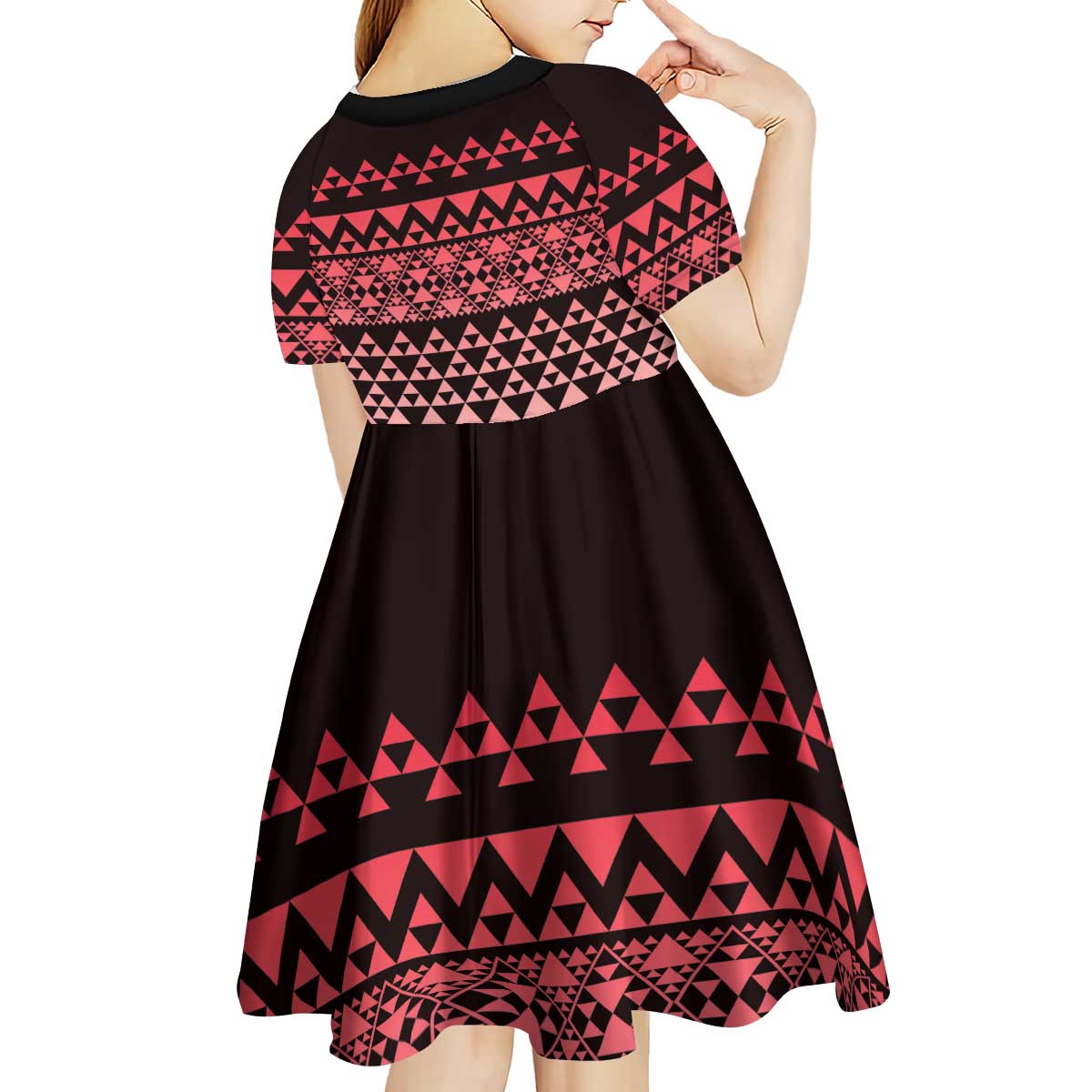 Maori Niho Taniwha Te Wheiao Kid Short Sleeve Dress Terracotta - Polynesian Pride