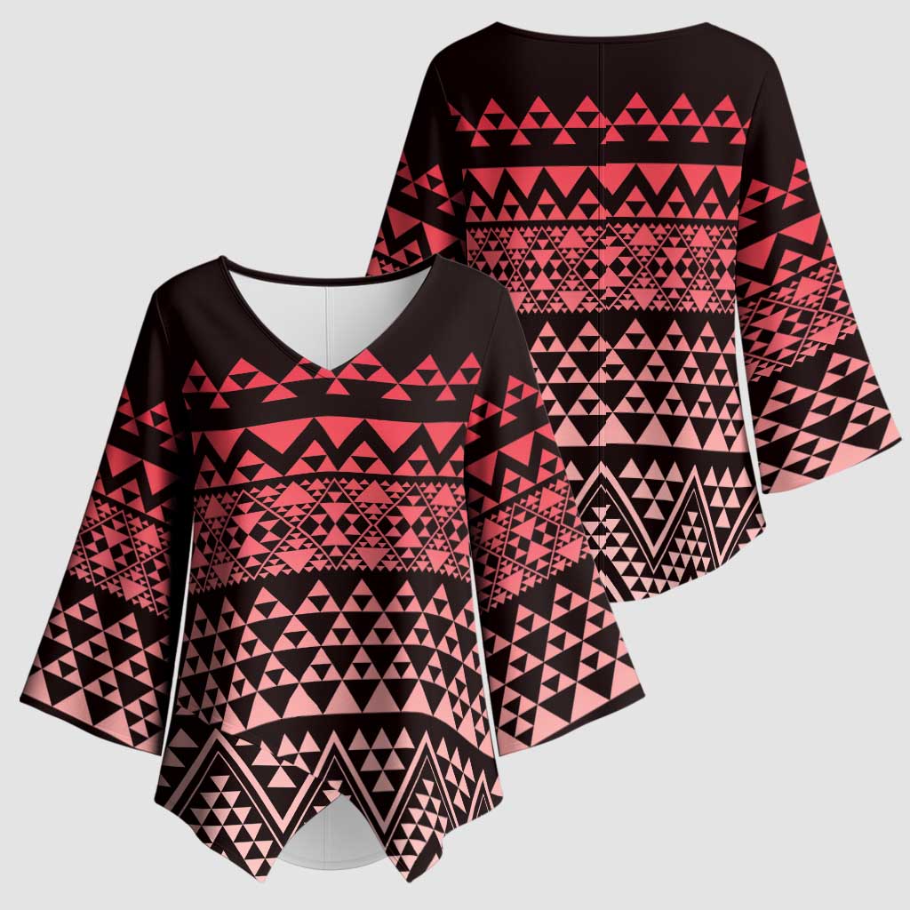 Maori Niho Taniwha Te Wheiao Kimono Sleeve Blouse Terracotta - Polynesian Pride