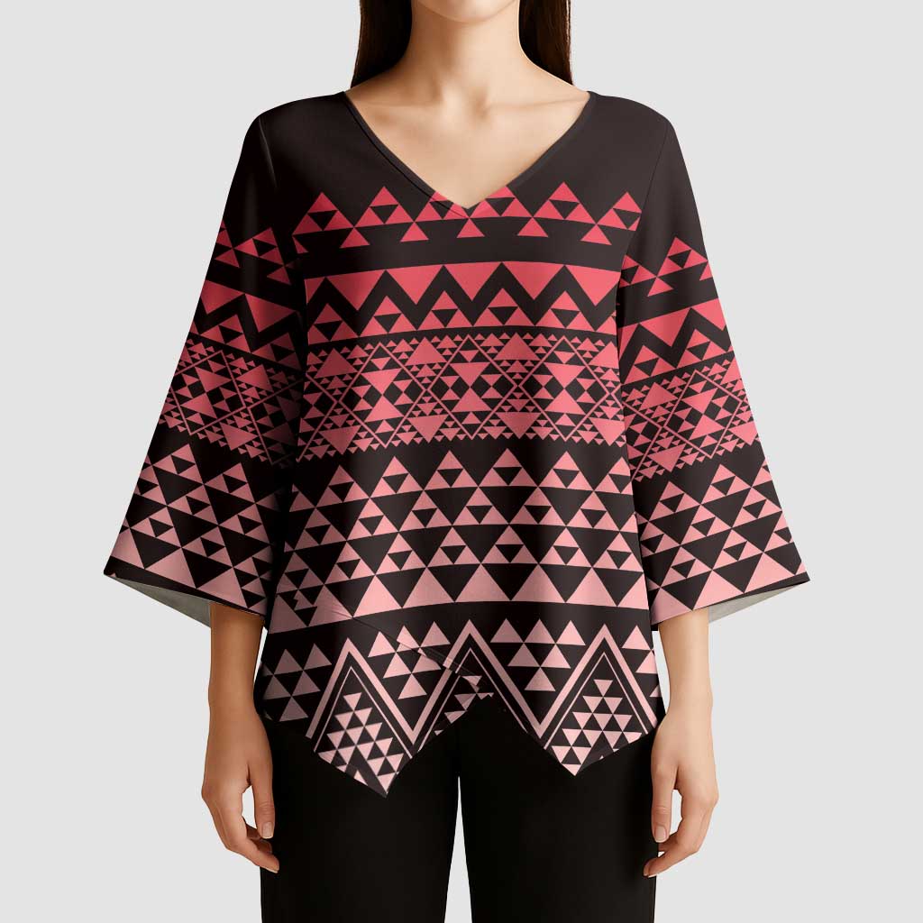 Maori Niho Taniwha Te Wheiao Kimono Sleeve Blouse Terracotta - Polynesian Pride