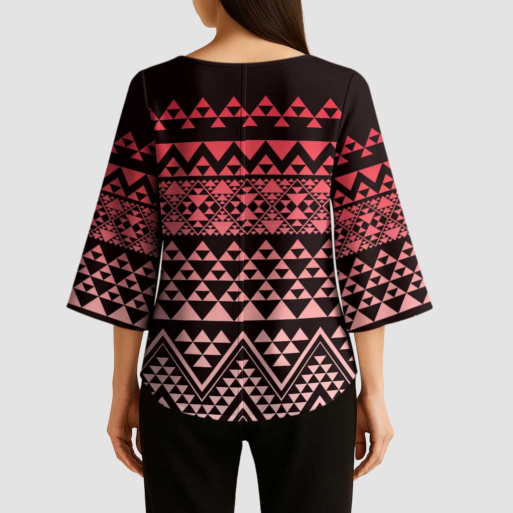 Maori Niho Taniwha Te Wheiao Kimono Sleeve Blouse Terracotta - Polynesian Pride
