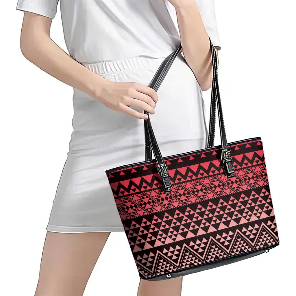 Maori Niho Taniwha Te Wheiao Leather Tote Bag Terracotta - Polynesian Pride