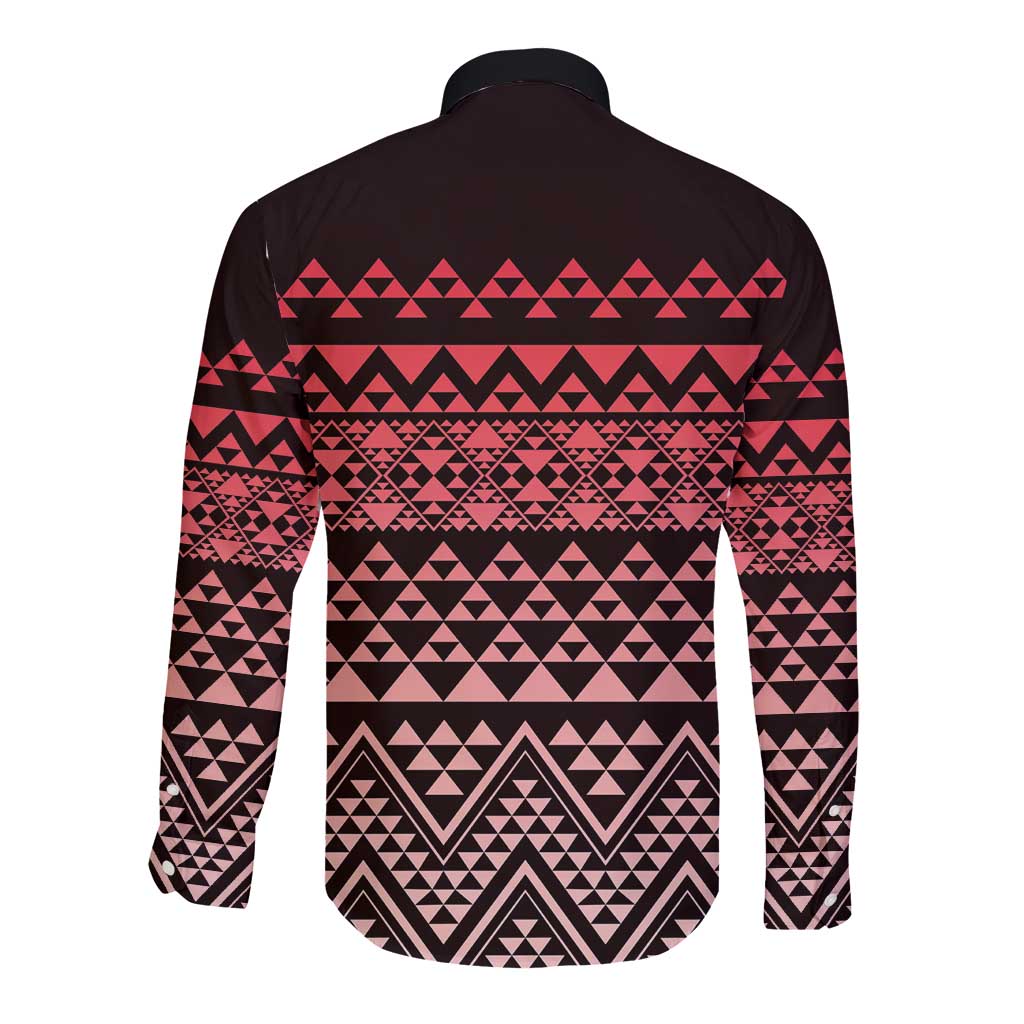 Maori Niho Taniwha Te Wheiao Long Sleeve Button Shirt Terracotta LT7 - Polynesian Pride