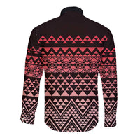 Maori Niho Taniwha Te Wheiao Long Sleeve Button Shirt Terracotta LT7 - Polynesian Pride