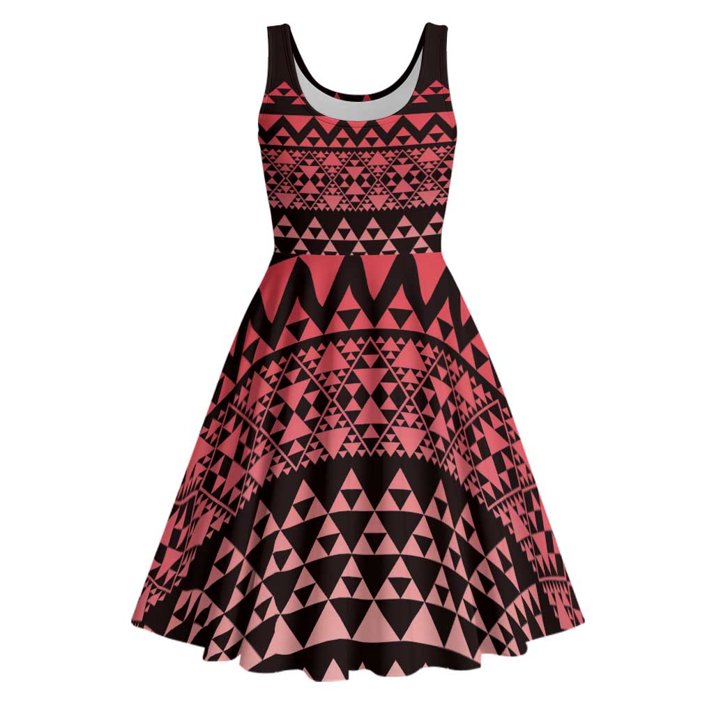 Maori Niho Taniwha Te Wheiao Midi Dress Terracotta - Polynesian Pride