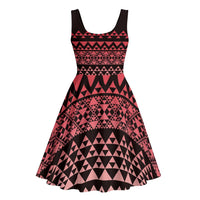 Maori Niho Taniwha Te Wheiao Midi Dress Terracotta - Polynesian Pride
