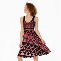 Maori Niho Taniwha Te Wheiao Midi Dress Terracotta - Polynesian Pride