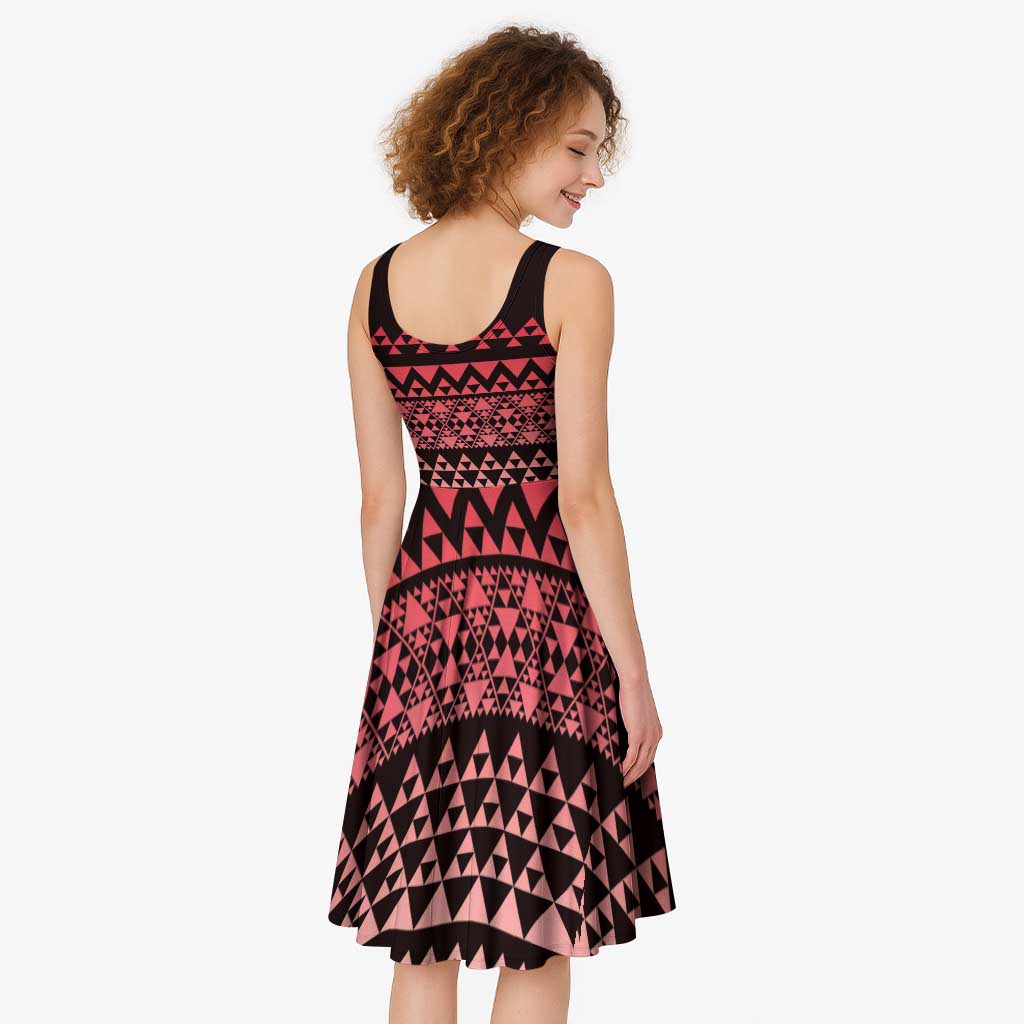 Maori Niho Taniwha Te Wheiao Midi Dress Terracotta - Polynesian Pride
