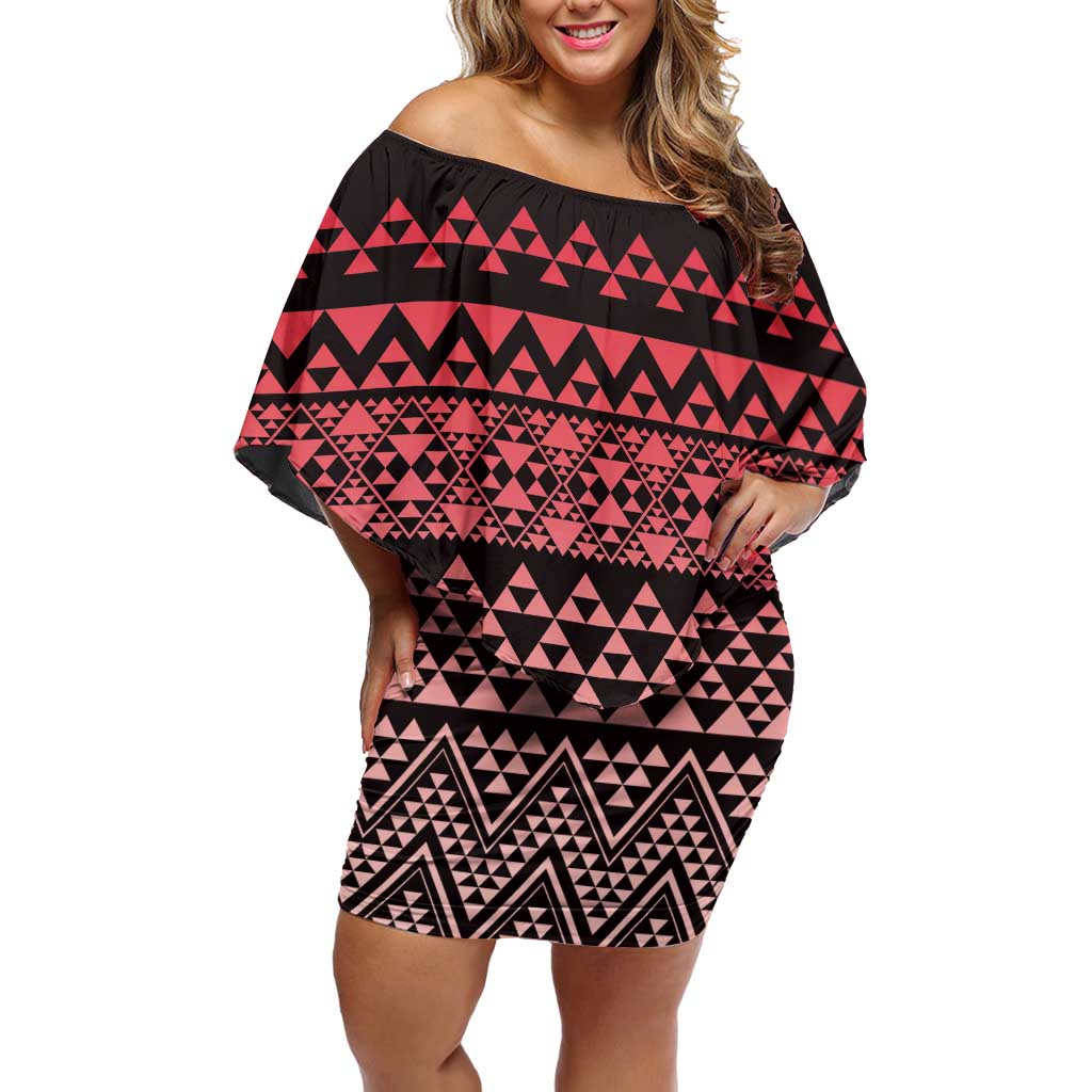 Maori Niho Taniwha Te Wheiao Off Shoulder Short Dress Terracotta LT7 Women Terracotta - Polynesian Pride