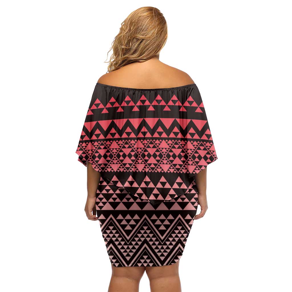 Maori Niho Taniwha Te Wheiao Off Shoulder Short Dress Terracotta LT7 - Polynesian Pride