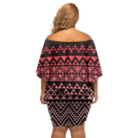 Maori Niho Taniwha Te Wheiao Off Shoulder Short Dress Terracotta LT7 - Polynesian Pride