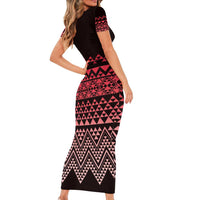 Maori Niho Taniwha Te Wheiao Short Sleeve Bodycon Dress Terracotta - Polynesian Pride