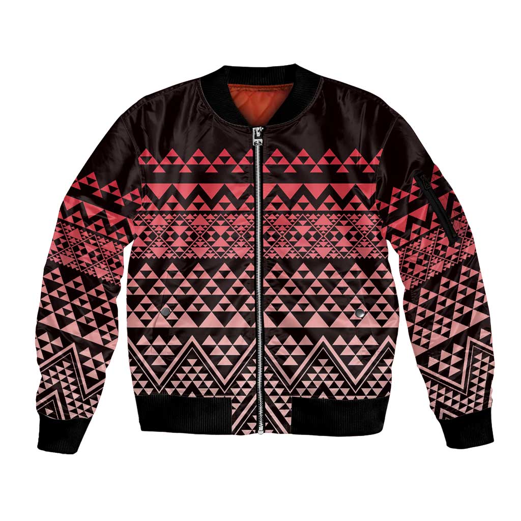 Maori Niho Taniwha Te Wheiao Sleeve Zip Bomber Jacket Terracotta LT7 Unisex Terracotta - Polynesian Pride