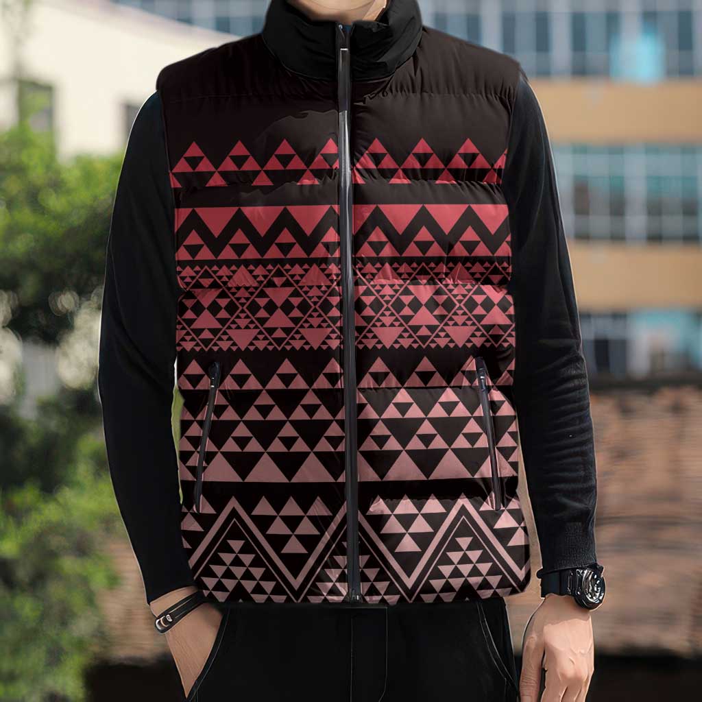 Maori Niho Taniwha Te Wheiao Sleeveless Puffer Jacket Terracotta - Polynesian Pride