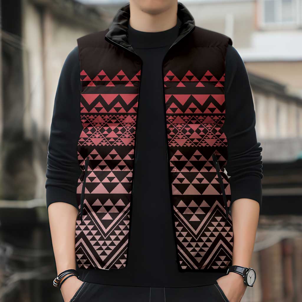 Maori Niho Taniwha Te Wheiao Sleeveless Puffer Jacket Terracotta - Polynesian Pride
