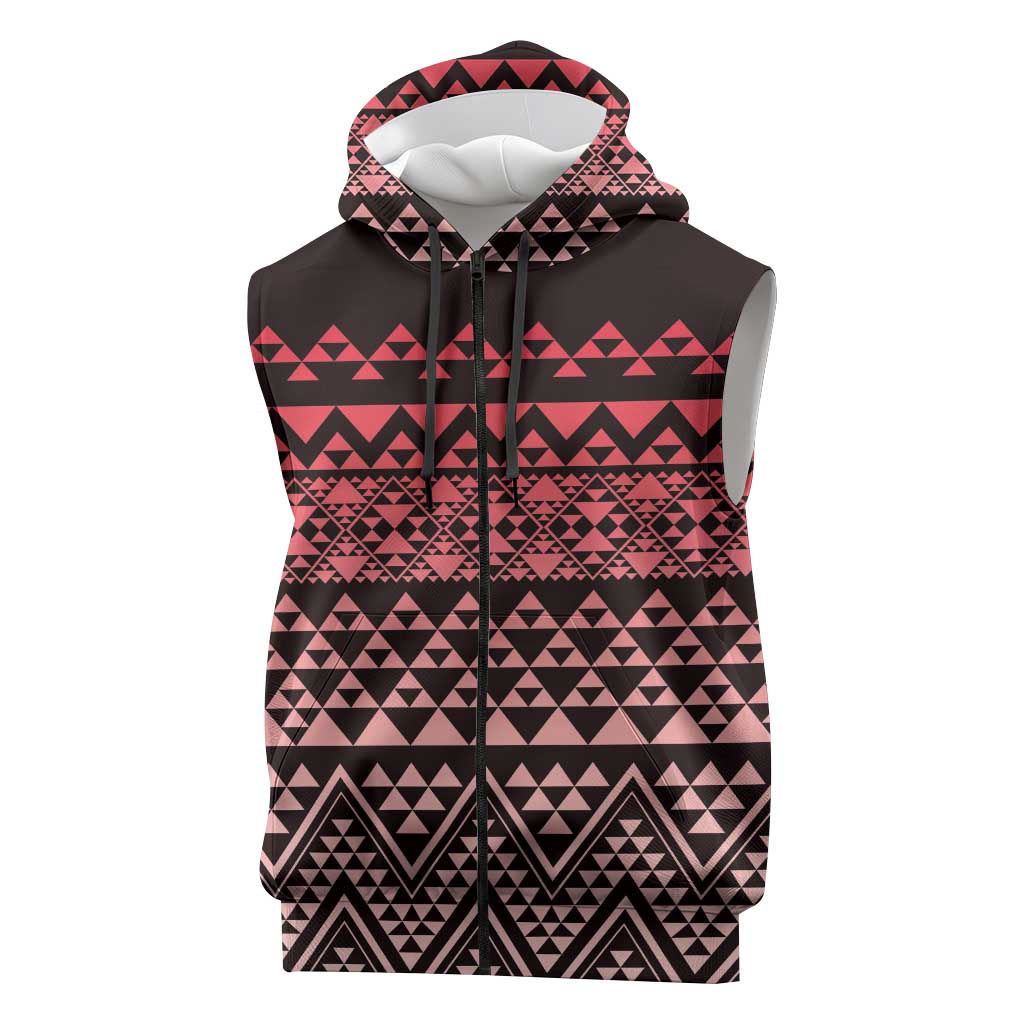 Maori Niho Taniwha Te Wheiao Sleeveless Zip Hoodie Terracotta - Polynesian Pride