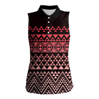 Maori Niho Taniwha Te Wheiao Women Sleeveless Polo Shirt Terracotta - Polynesian Pride