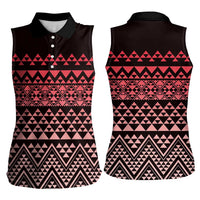 Maori Niho Taniwha Te Wheiao Women Sleeveless Polo Shirt Terracotta - Polynesian Pride