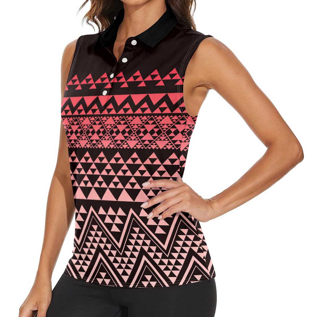 Maori Niho Taniwha Te Wheiao Women Sleeveless Polo Shirt Terracotta - Polynesian Pride
