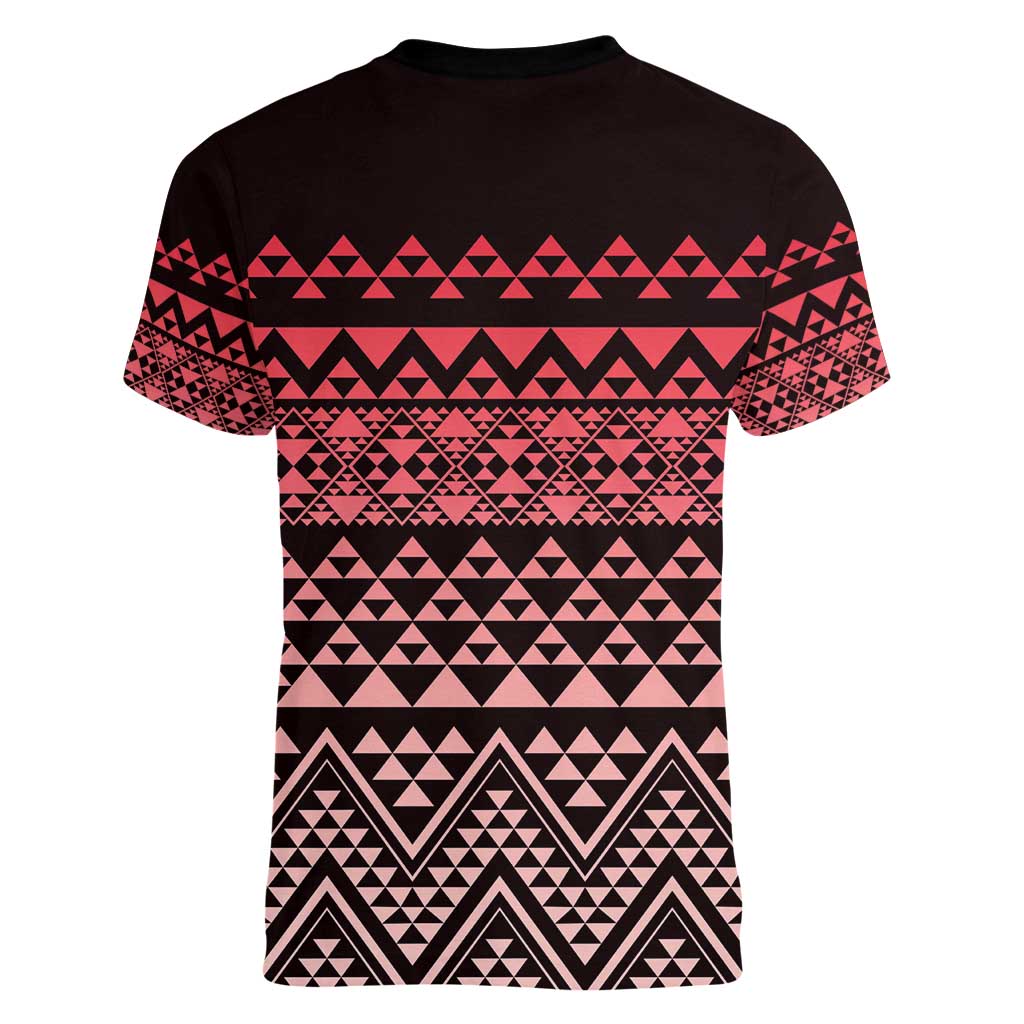 Maori Niho Taniwha Te Wheiao Women V-Neck T-Shirt Terracotta - Polynesian Pride