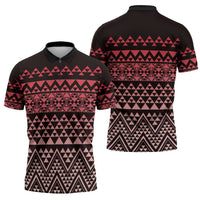Maori Niho Taniwha Te Wheiao Zipper Polo Shirt Terracotta - Polynesian Pride