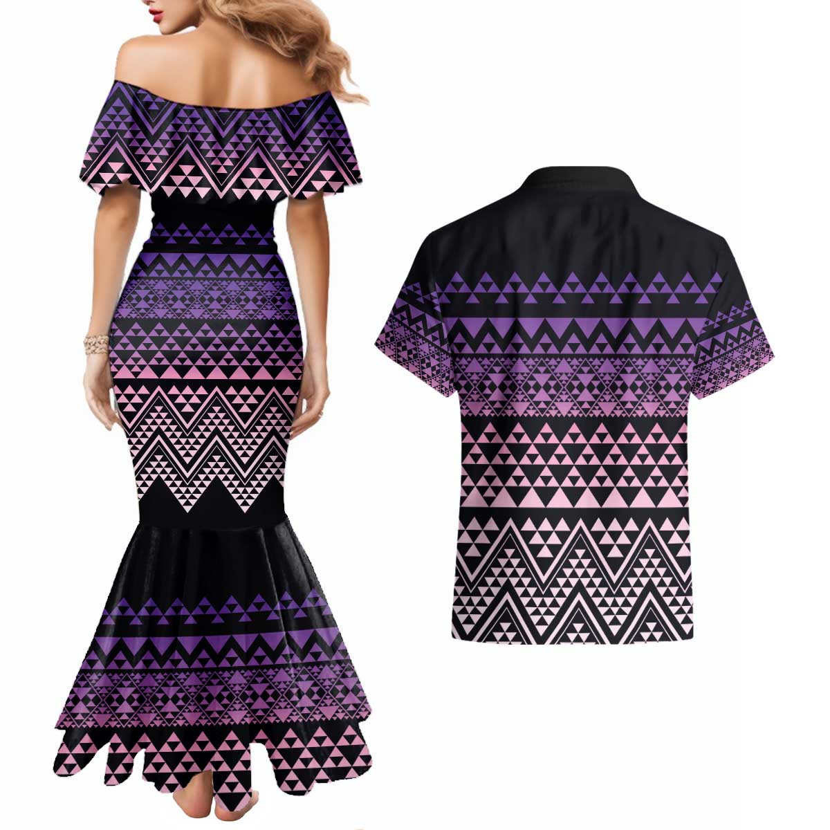 Maori Niho Taniwha Te Wheiao Couples Matching Mermaid Dress and Hawaiian Shirt Waiporoporo LT7 - Polynesian Pride