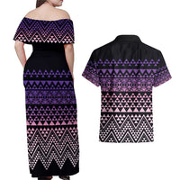 Maori Niho Taniwha Te Wheiao Couples Matching Off Shoulder Maxi Dress and Hawaiian Shirt Waiporoporo LT7 - Polynesian Pride