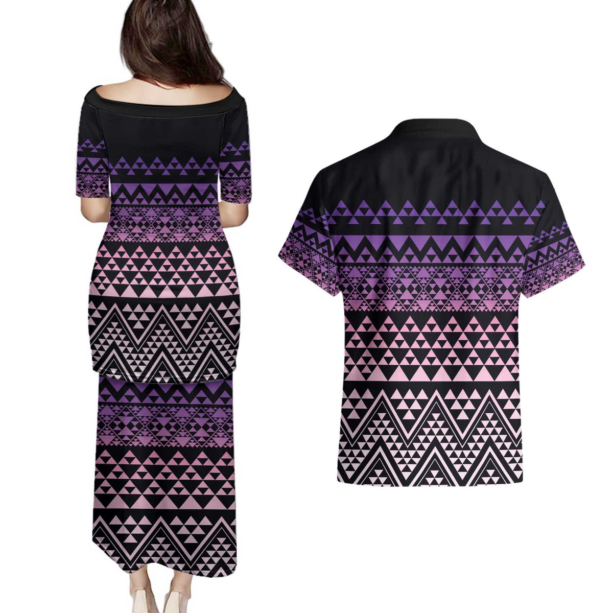 Maori Niho Taniwha Te Wheiao Couples Matching Puletasi and Hawaiian Shirt Waiporoporo - Polynesian Pride