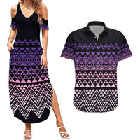 Maori Niho Taniwha Te Wheiao Couples Matching Summer Maxi Dress and Hawaiian Shirt Waiporoporo LT7 Purple - Polynesian Pride