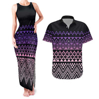 Maori Niho Taniwha Te Wheiao Couples Matching Tank Maxi Dress and Hawaiian Shirt Waiporoporo LT7 Purple - Polynesian Pride