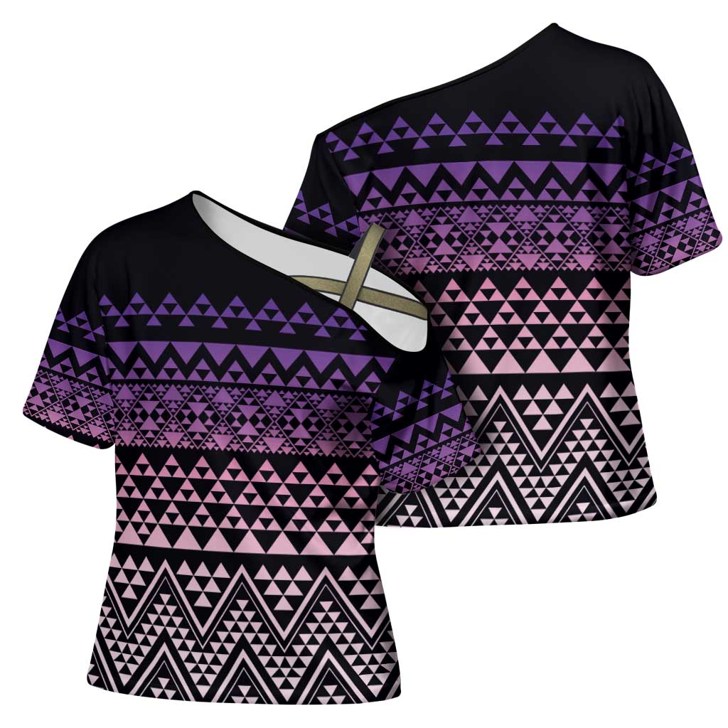 Maori Niho Taniwha Te Wheiao Cross Shoulder Shirt Waiporoporo - Polynesian Pride