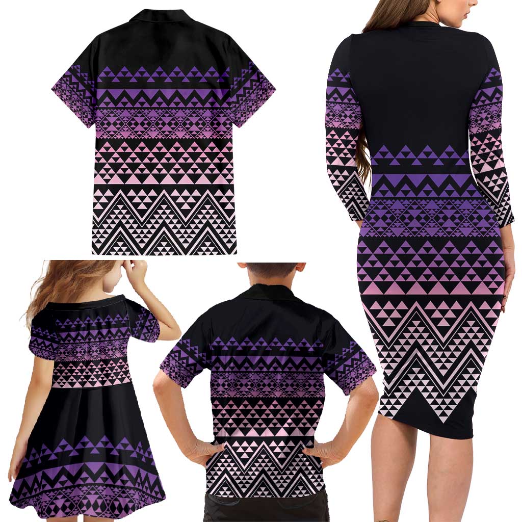 Maori Niho Taniwha Te Wheiao Family Matching Long Sleeve Bodycon Dress and Hawaiian Shirt Waiporoporo LT7 - Polynesian Pride