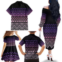 Maori Niho Taniwha Te Wheiao Family Matching Off The Shoulder Long Sleeve Dress and Hawaiian Shirt Waiporoporo LT7 - Polynesian Pride